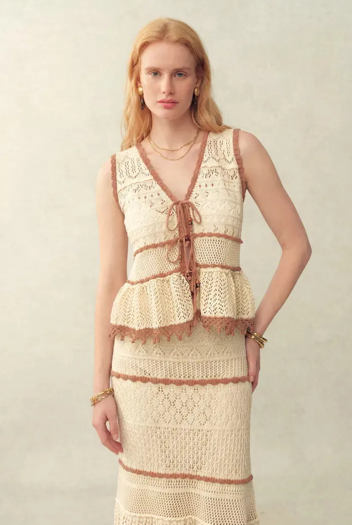 Malia Colorblock Sleeveless V Neck Top & Skirt Knit Set in Linen Crochet sold by Fabrique product image thumbnail 2