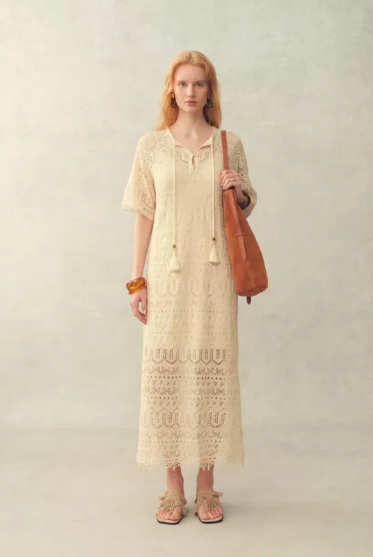 Ondina Handmade Lace Open-Knit Vacation Dress in Linen Blend Crochet made by Fabrique