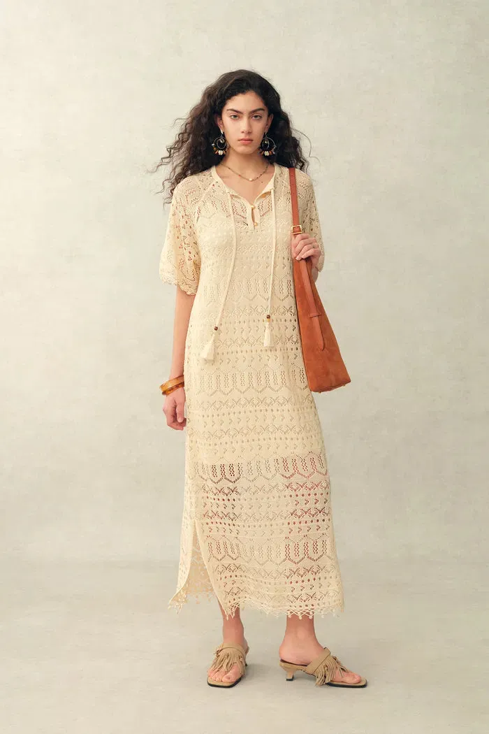 Ondina Handmade Lace Open-Knit Vacation Dress in Linen Blend Crochet sold by Fabrique product image thumbnail 2