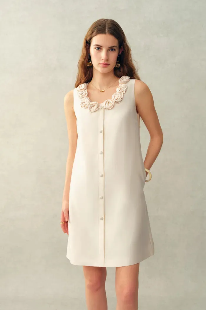 Yazmin 3D Floral Neckline Dress in Silk Wool Satin Knit sold by Fabrique product image thumbnail 3