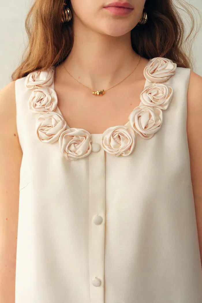 Yazmin 3D Floral Neckline Dress in Silk Wool Satin Knit sold by Fabrique product image thumbnail 4