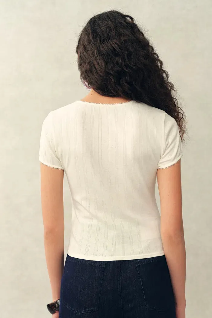 Eva Lacey Trim Short Sleeve T-shirt in Openwork Knit sold by Fabrique product image thumbnail 4