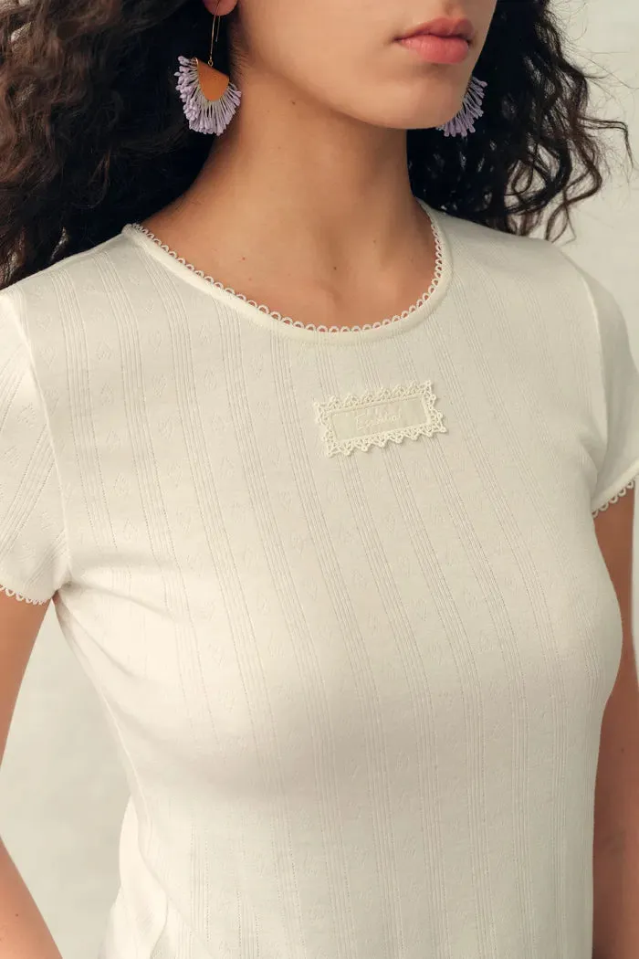 Eva Lacey Trim Short Sleeve T-shirt in Openwork Knit sold by Fabrique product image thumbnail 5