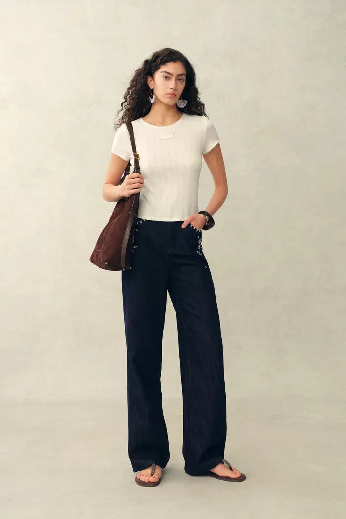 Eva Lacey Trim Short Sleeve T-shirt in Openwork Knit sold by Fabrique product image thumbnail 3