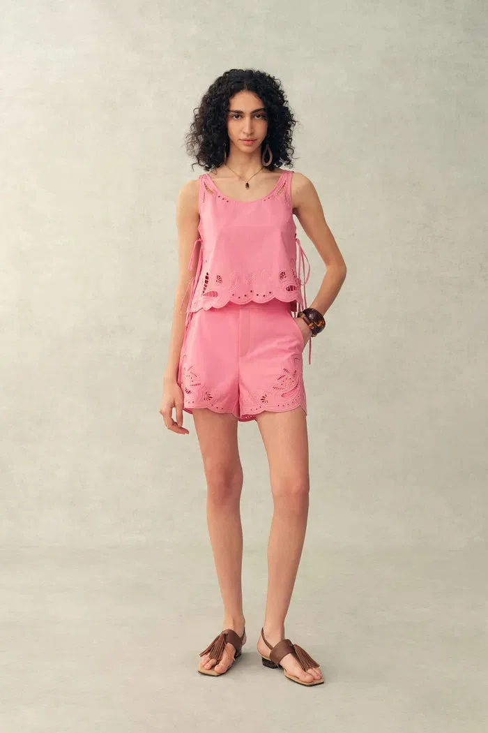 Matthias Eyelet Tie Tank and Shorts Set in Pima Cotton Poplin sold by Fabrique product image thumbnail 2