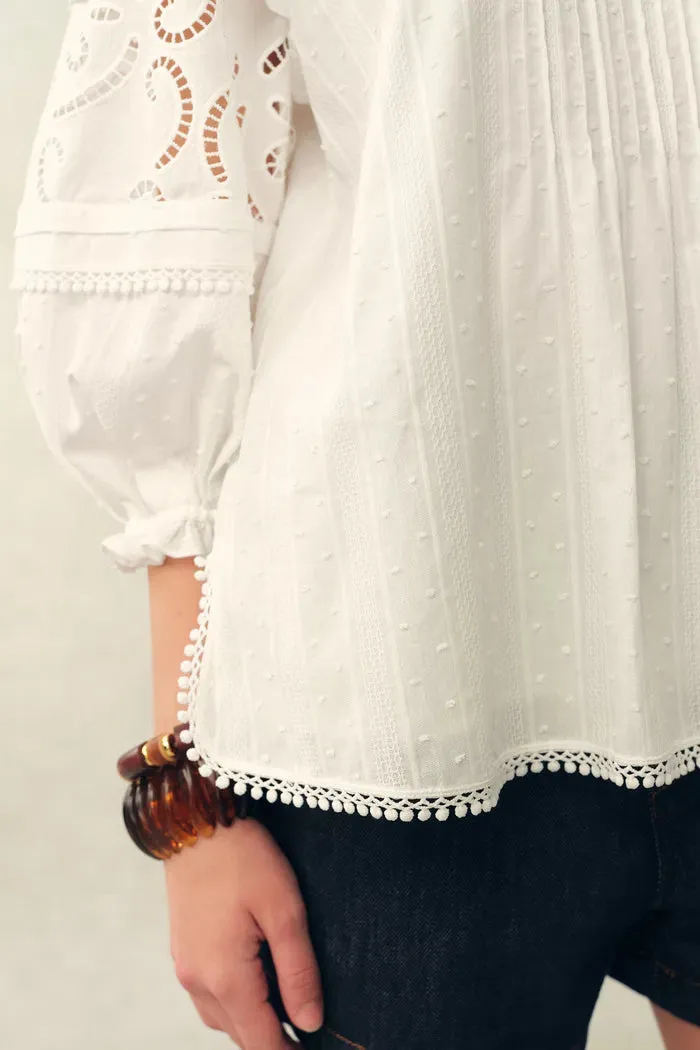 Iris V-Seam Embroidery Puffy Sleeve Blouse and Skirt Set in Cotton Jacquard sold by Fabrique product image thumbnail 5