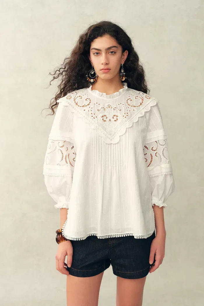 Iris V-Seam Embroidery Puffy Sleeve Blouse and Skirt Set in Cotton Jacquard sold by Fabrique product image thumbnail 2