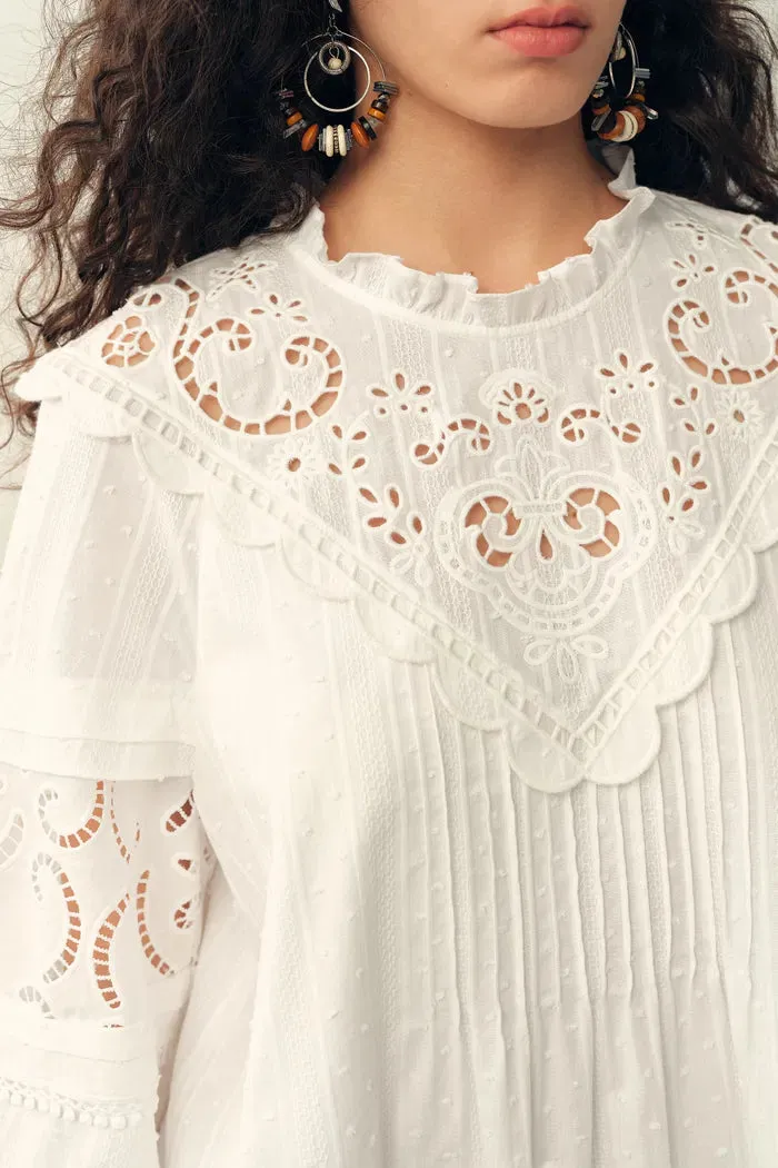 Iris V-Seam Embroidery Puffy Sleeve Blouse and Skirt Set in Cotton Jacquard sold by Fabrique product image thumbnail 4