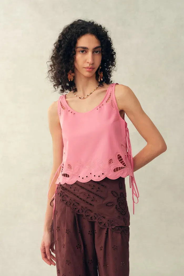 Matthias Eyelet Tie Tank in Pima Cotton Poplin sold by Fabrique product image thumbnail 2