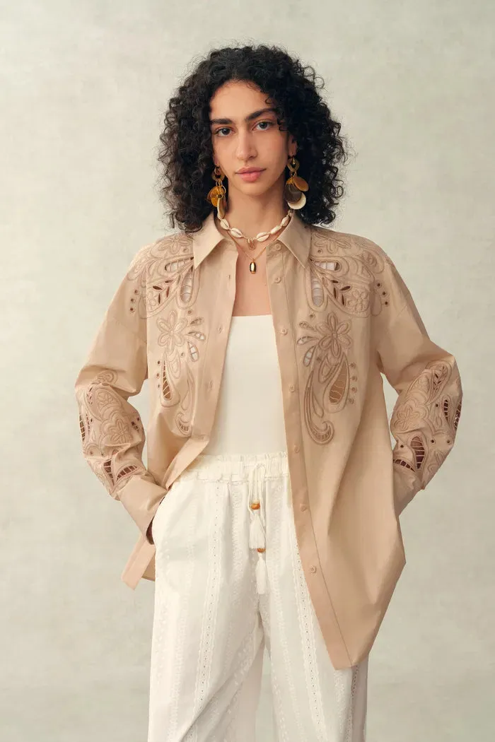 Éloïse Paisley Eyelet Shirt in Pima Cotton Poplin sold by Fabrique product image thumbnail 2
