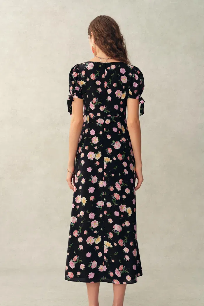 Manon Floral Adjustable Tie-Sleeve Dress in Stretch Silk Crepe de Chine sold by Fabrique product image thumbnail 2