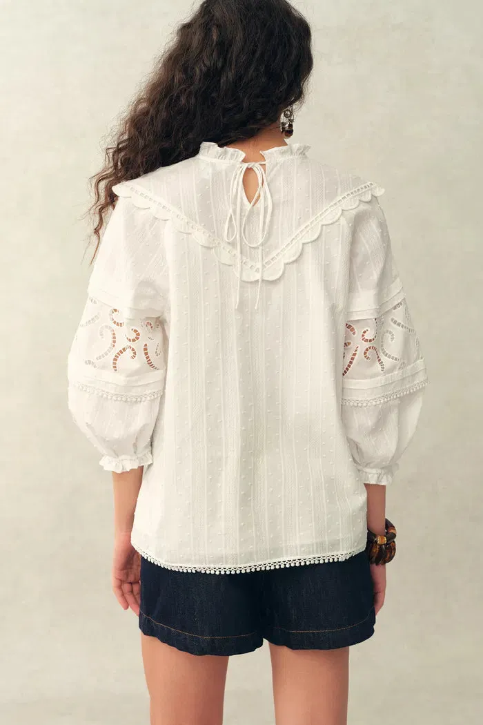 Iris V-Seam Embroidery Puffy Sleeve Blouse in Cotton Jacquard sold by Fabrique product image thumbnail 4