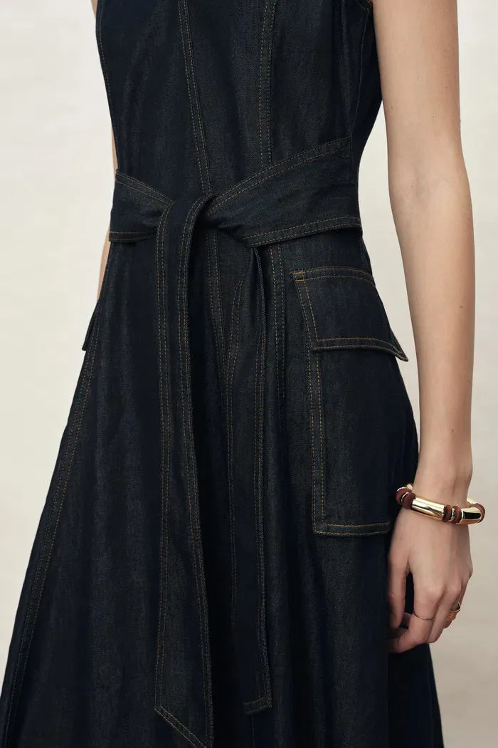 Sadie Lightweight Washed Sleeveless A line Dress in Cotton Denim sold by Fabrique product image thumbnail 5