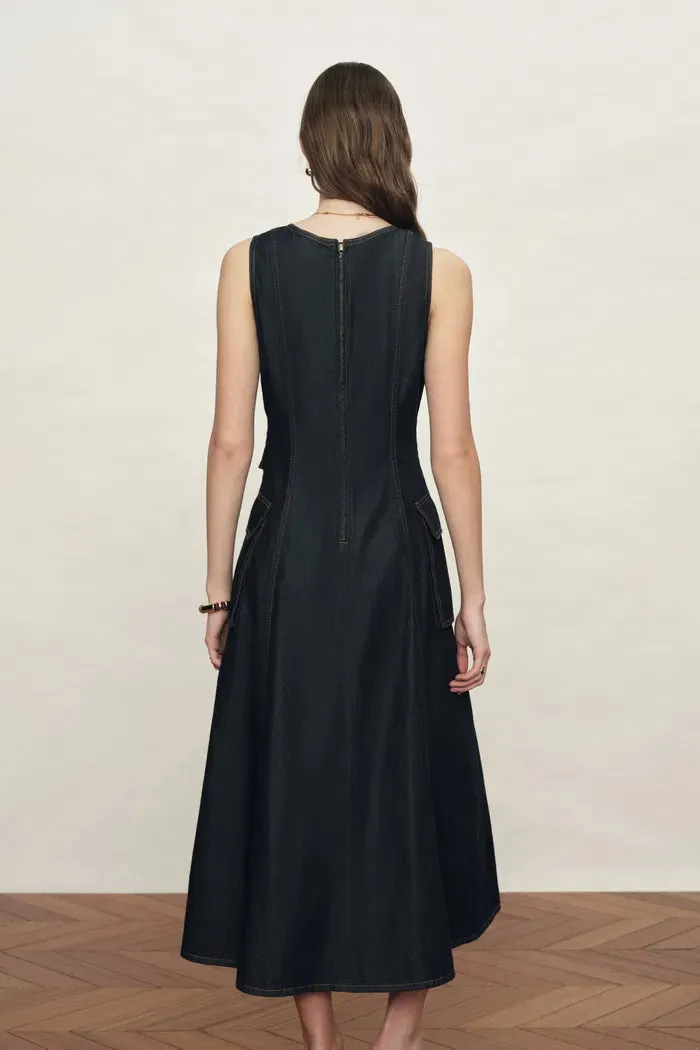 Sadie Lightweight Washed Sleeveless A line Dress in Cotton Denim sold by Fabrique product image thumbnail 2
