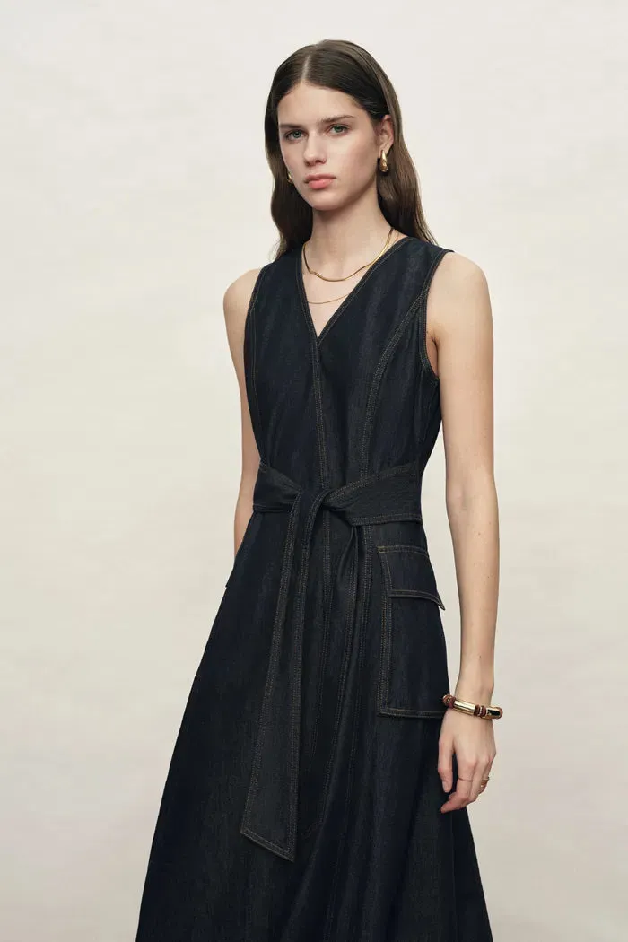 Sadie Lightweight Washed Sleeveless A line Dress in Cotton Denim sold by Fabrique product image thumbnail 3