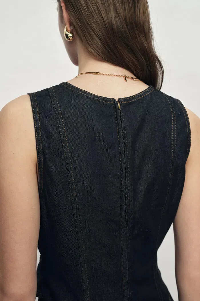 Sadie Lightweight Washed Sleeveless A line Dress in Cotton Denim sold by Fabrique product image thumbnail 4
