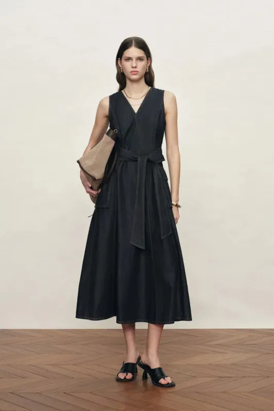 Sadie Lightweight Washed Sleeveless A line Dress in Cotton Denim made by Fabrique