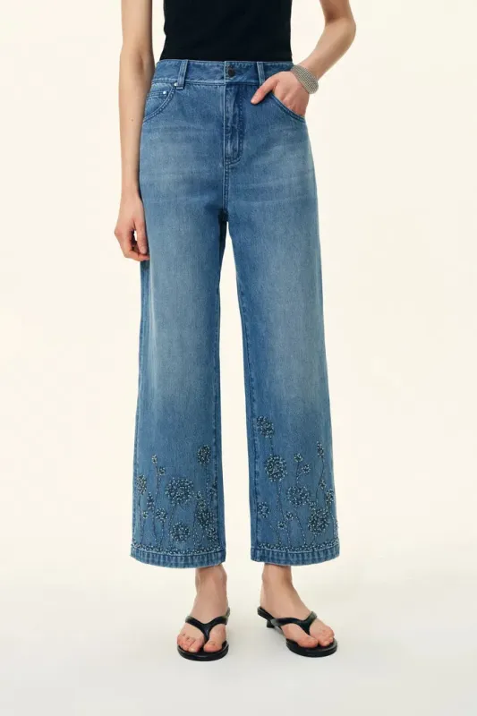 Rodeo Embellished Crop Jeans in Cotton Denim made by Fabrique