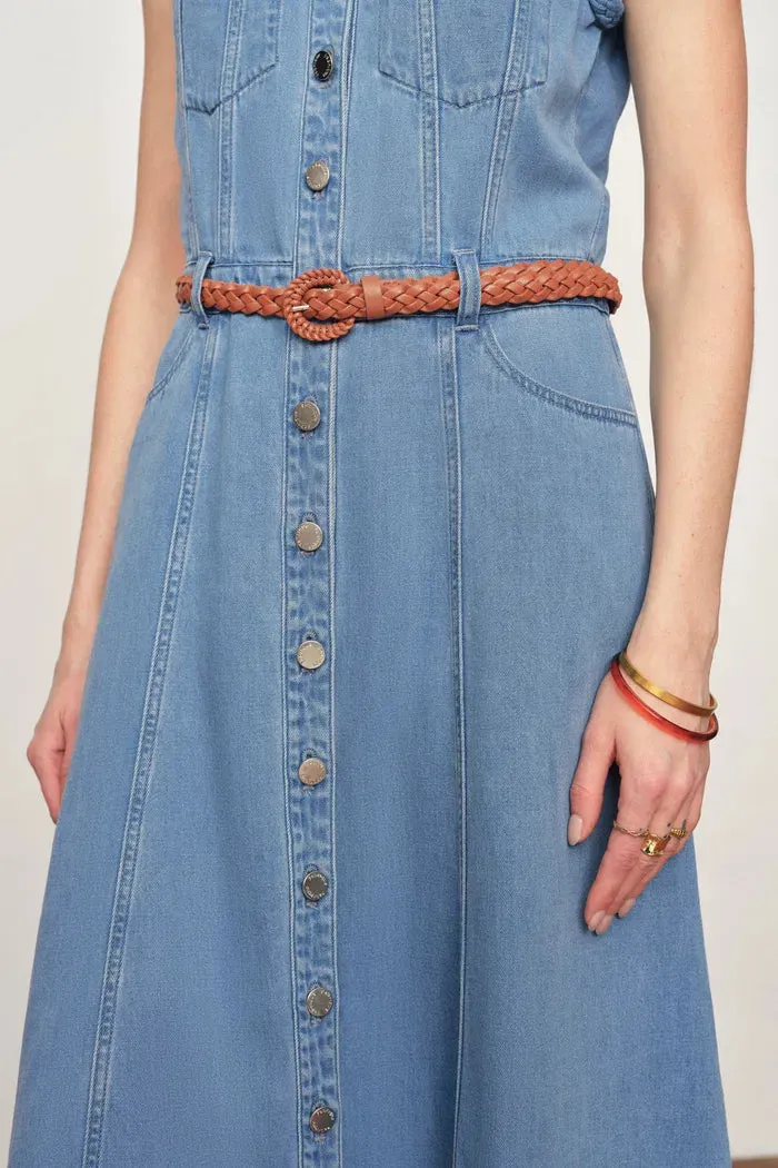 Nova Woven Strap Detail Sleeveless Denim Dress in Cotton-Linen Denim sold by Fabrique product image thumbnail 5
