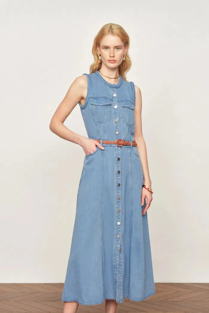 Nova Woven Strap Detail Sleeveless Denim Dress in Cotton-Linen Denim sold by Fabrique product image thumbnail 3