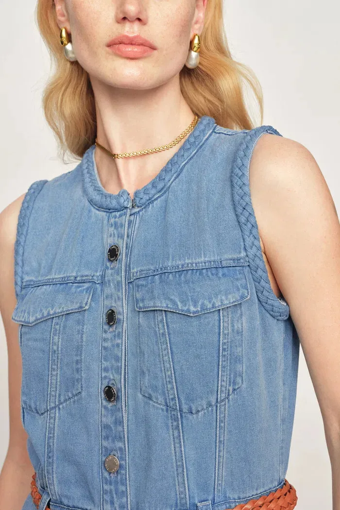 Nova Woven Strap Detail Sleeveless Denim Dress in Cotton-Linen Denim sold by Fabrique product image thumbnail 4