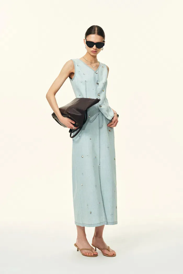 Jean Handwork Bead Denim Vest Top in Cotton Denim sold by Fabrique product image thumbnail 3