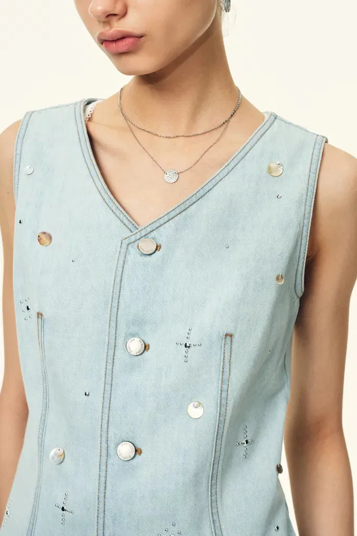 Jean Handwork Bead Denim Vest Top in Cotton Denim sold by Fabrique product image thumbnail 5