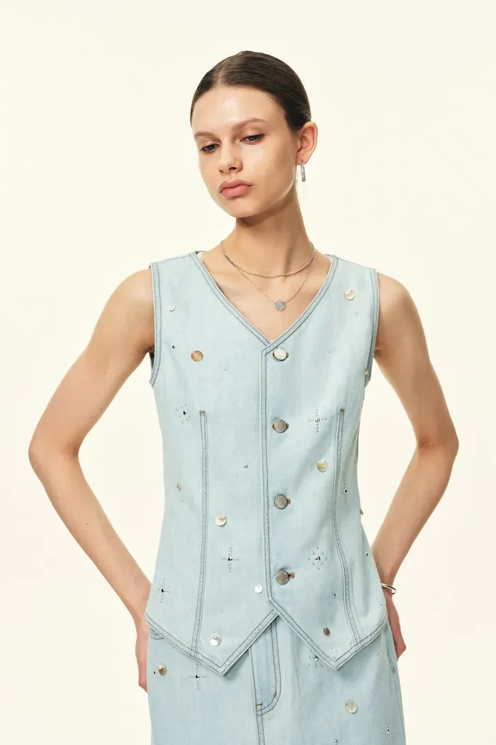 Jean Handwork Bead Denim Vest Top in Cotton Denim sold by Fabrique product image thumbnail 2