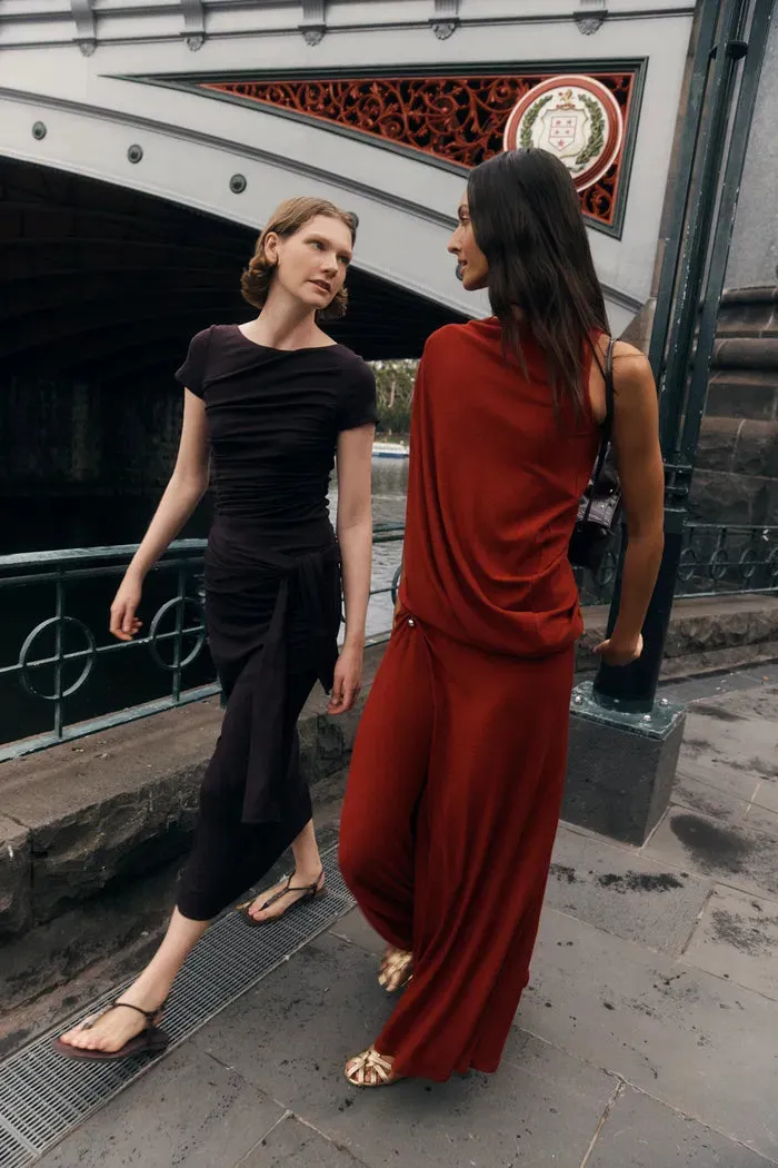 Florence Asymmetrical Draped Sleeveless Top and Skirt Set in Cotton Modal Blend Knit sold by Fabrique product image thumbnail 3