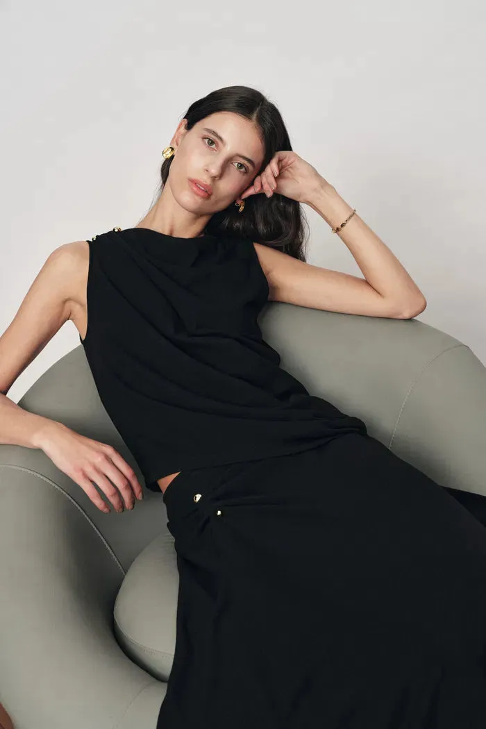 Florence Asymmetrical Draped Sleeveless Top and Skirt Set in Cotton-Modal Blend Knit sold by Fabrique product image thumbnail 3