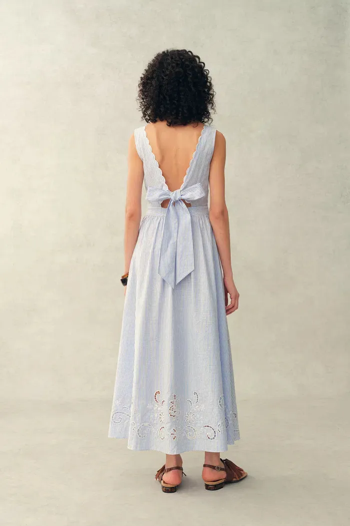 Gracie Striped Embroidered Open-back Sleeveless Dress in Crinkled Cotton sold by Fabrique product image thumbnail 4
