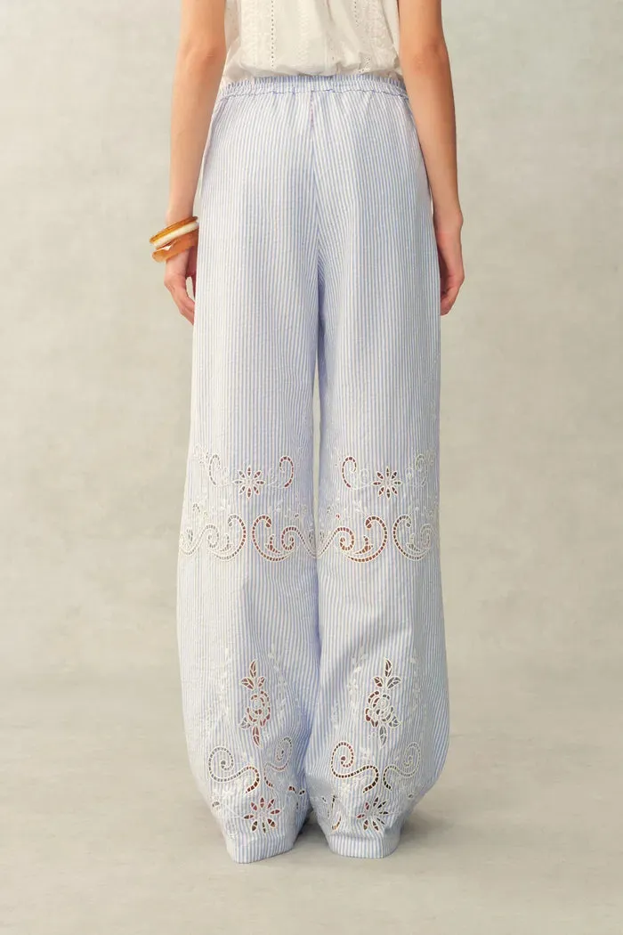 Holly Striped Embroidered Drawstring Wide Leg Pant in Crinkled Cotton sold by Fabrique product image thumbnail 4