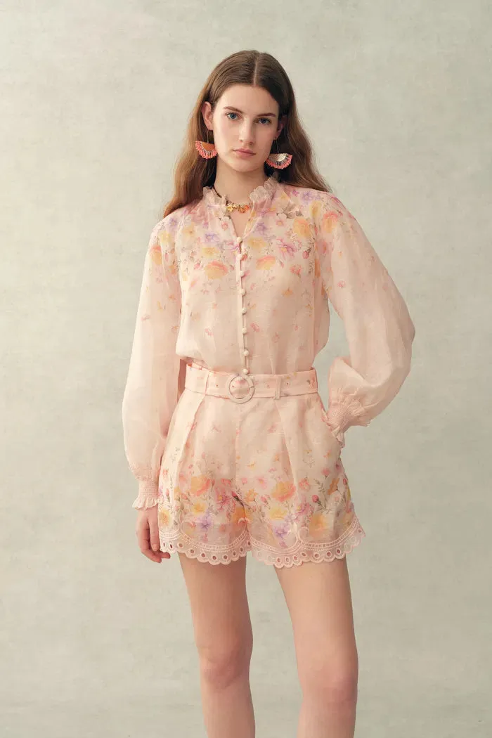 Lillian Handpainted Floral Embroidery Sheer Ombré Print Blouse and Shorts Set in Silk Linen Organza sold by Fabrique product image thumbnail 2
