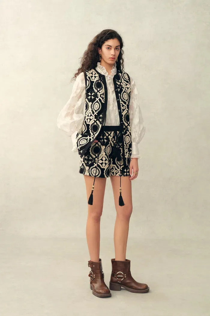 Juliet Crochet Longline Fitted Vest and Shorts Set in Cotton Yarn Blend sold by Fabrique product image thumbnail 3