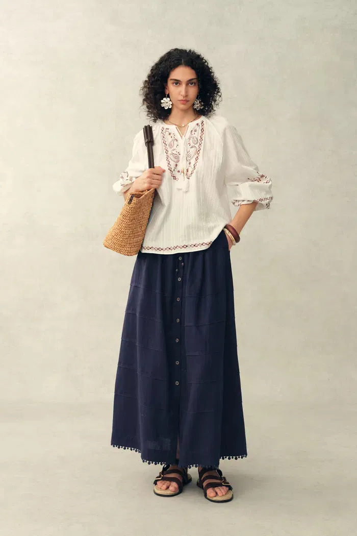Siena Smocked Tie Front Bandeau Top and Maxi Skirt Set in Linen Blend sold by Fabrique product image thumbnail 4