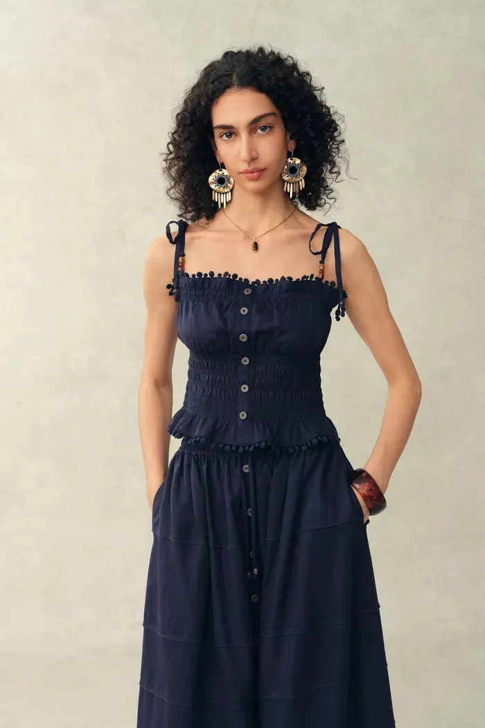 Siena Smocked Tie Front Bandeau Top and Maxi Skirt Set in Linen Blend sold by Fabrique product image thumbnail 5