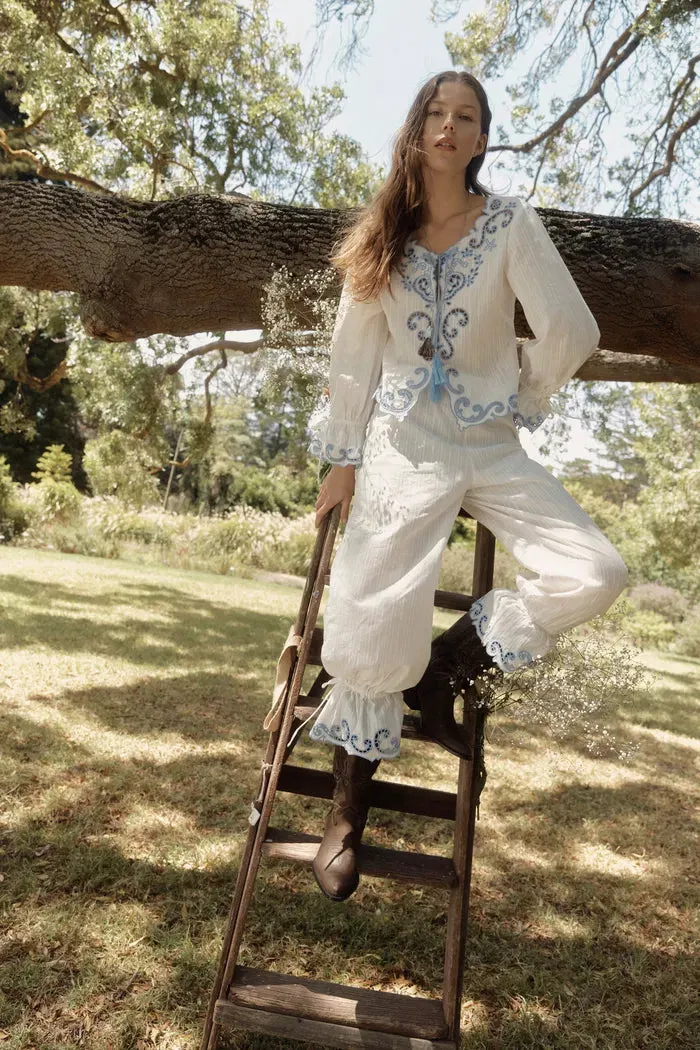 Maggie Embroidery Drawstring Balloon Leg Pants in Cotton Jacquard sold by Fabrique product image thumbnail 3