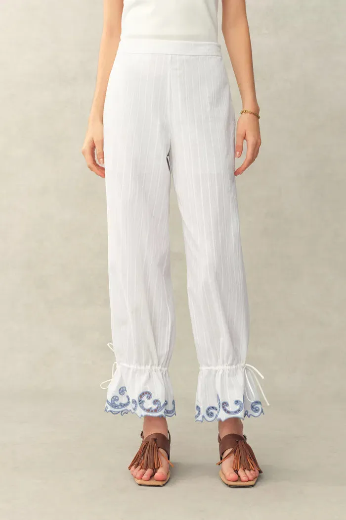 Maggie Embroidery Drawstring Balloon Leg Pants in Cotton Jacquard sold by Fabrique