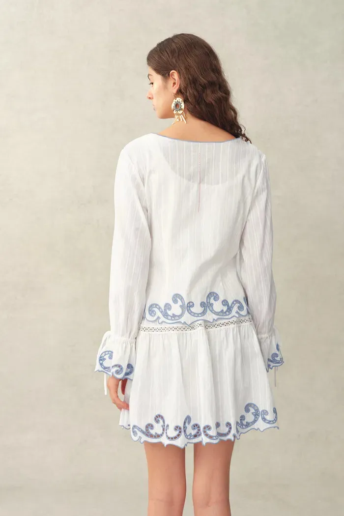 Maggie Embroidery Resort Wear Tie Front Sheer Shirt and Skirt Set in Cotton Jacquard sold by Fabrique product image thumbnail 4