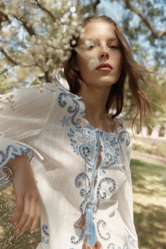 Maggie Embroidery Resort Wear Tie Front Sheer Shirt in Cotton Jacquard sold by Fabrique product image thumbnail 3