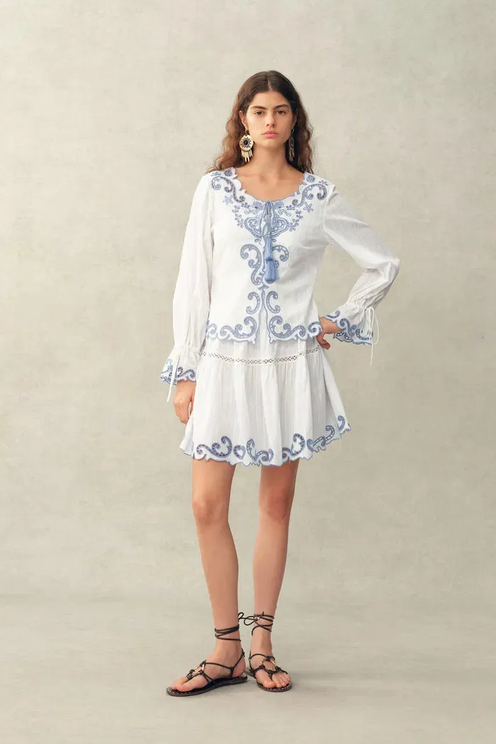 Maggie Embroidery Resort Wear Tie Front Sheer Shirt in Cotton Jacquard sold by Fabrique product image thumbnail 4