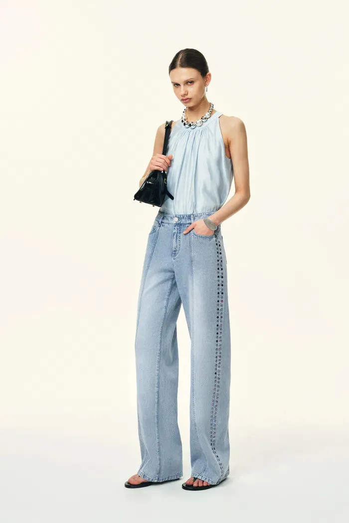 Calli Studded Beading Panel Straight Jeans in in Cotton Denim sold by Fabrique product image thumbnail 2