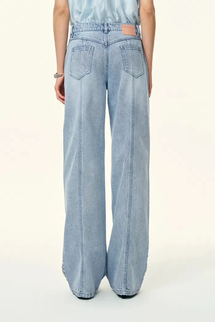 Calli Studded Beading Panel Straight Jeans in in Cotton Denim sold by Fabrique product image thumbnail 3
