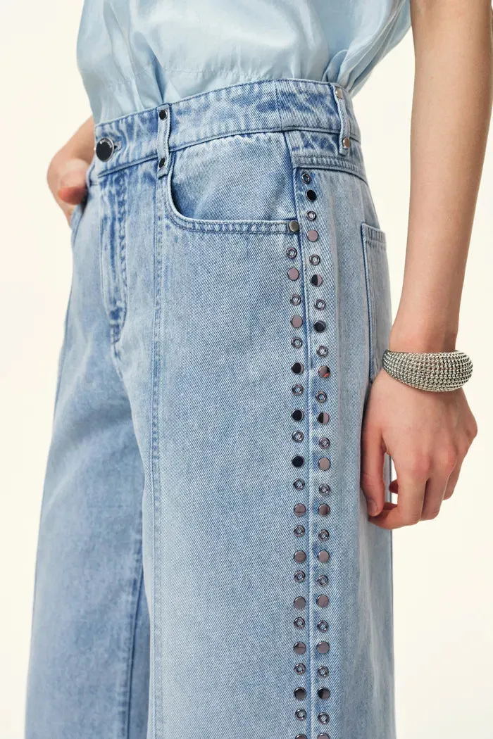 Calli Studded Beading Panel Straight Jeans in in Cotton Denim sold by Fabrique product image thumbnail 4