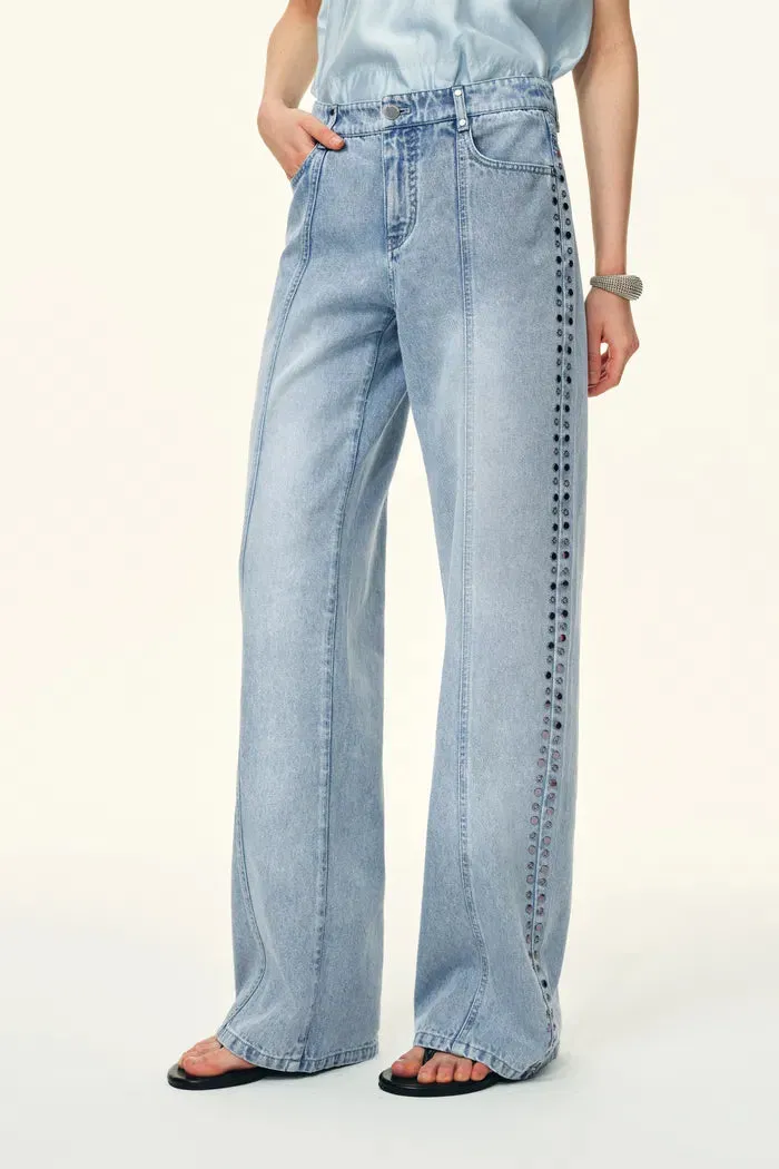 Calli Studded Beading Panel Straight Jeans in in Cotton Denim sold by Fabrique