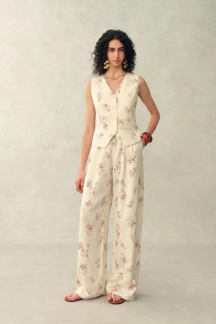 Flora Floral Sleeveless Vest Top and Pants Set in Linen Blend Suiting sold by Fabrique product image thumbnail 3
