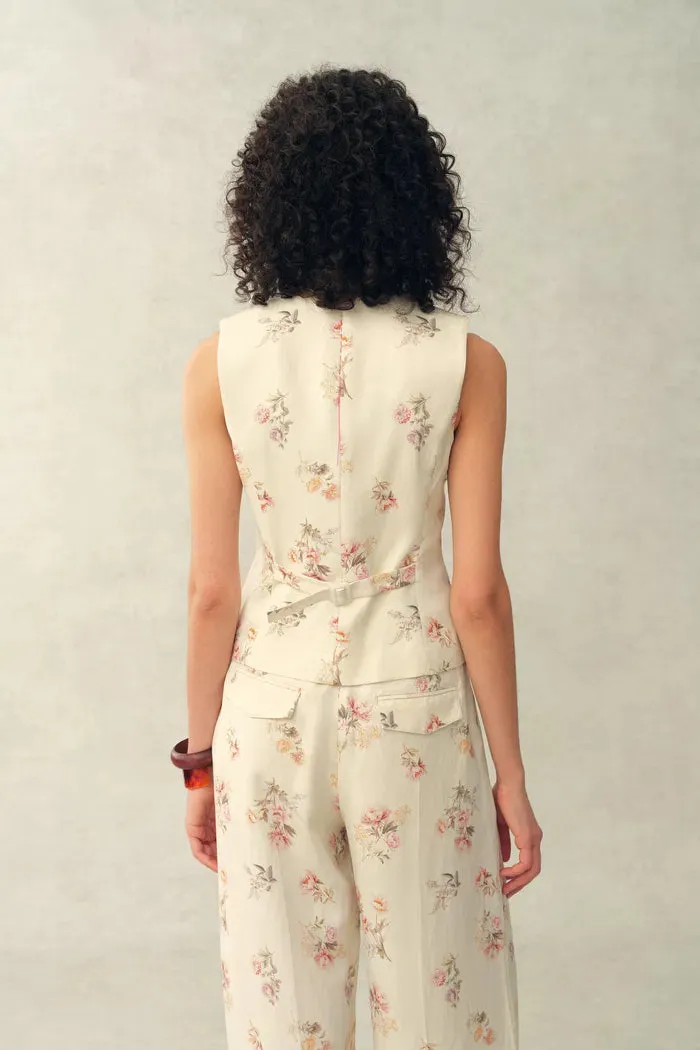 Flora Floral Sleeveless Vest Top and Pants Set in Linen Blend Suiting sold by Fabrique product image thumbnail 4