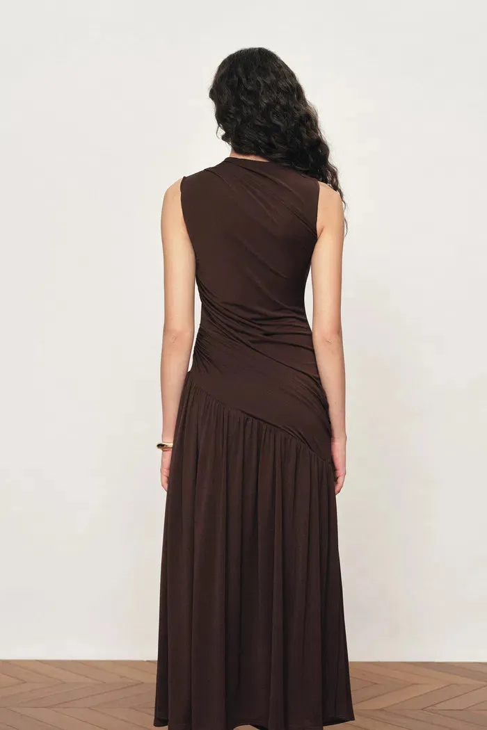 Avery Asymmetrical Ruched Sleeveless Dress in Acetate Blend Knit sold by Fabrique product image thumbnail 2