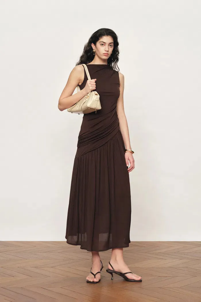Avery Asymmetrical Ruched Sleeveless Dress in Acetate Blend Knit sold by Fabrique product image thumbnail 3