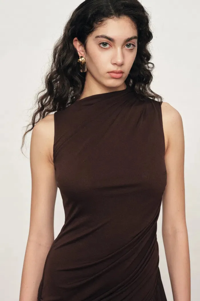 Avery Asymmetrical Ruched Sleeveless Dress in Acetate Blend Knit sold by Fabrique product image thumbnail 4